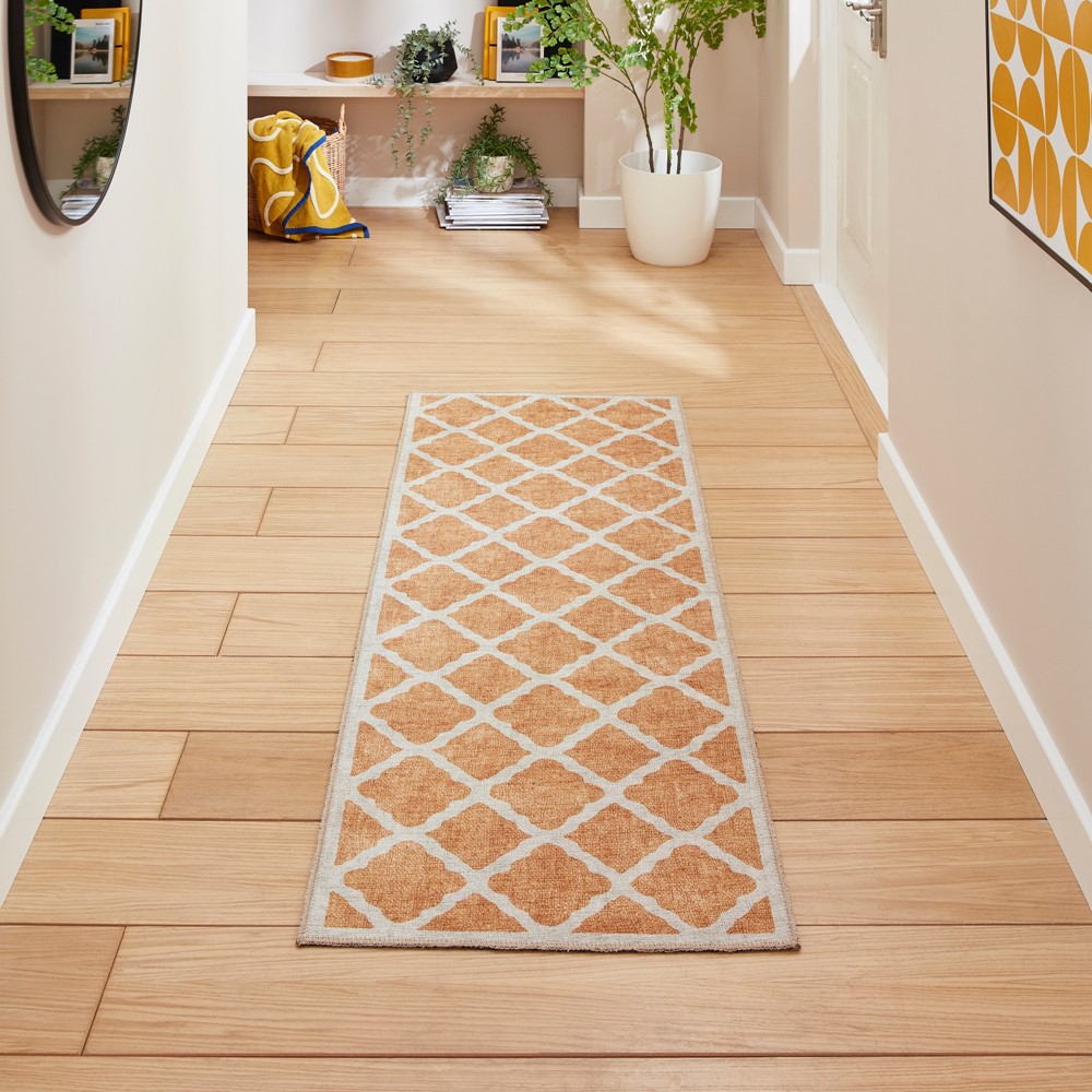 Coral H1063 Modern Washable Trellis Runner Rugs in Yellow